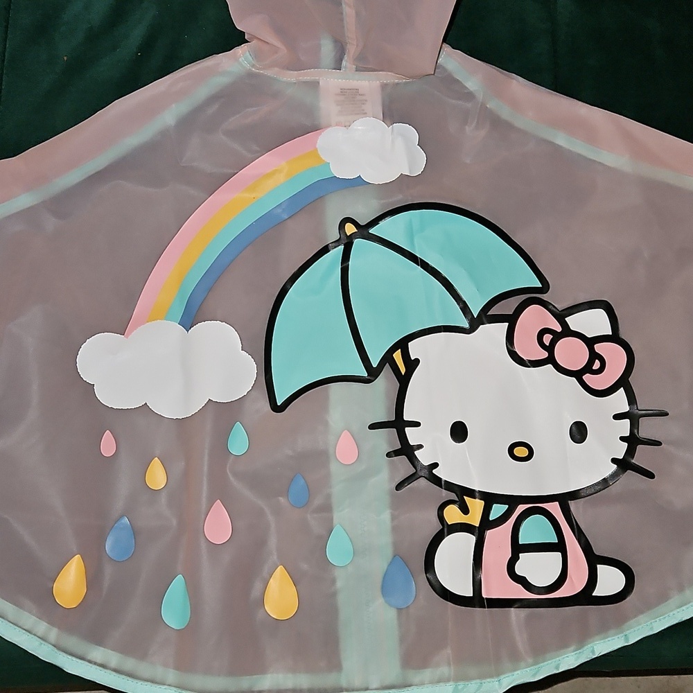 Hello Kitty Rainbow Umbrella Kids Rain Poncho Pink Light Blue Yellow White 2T